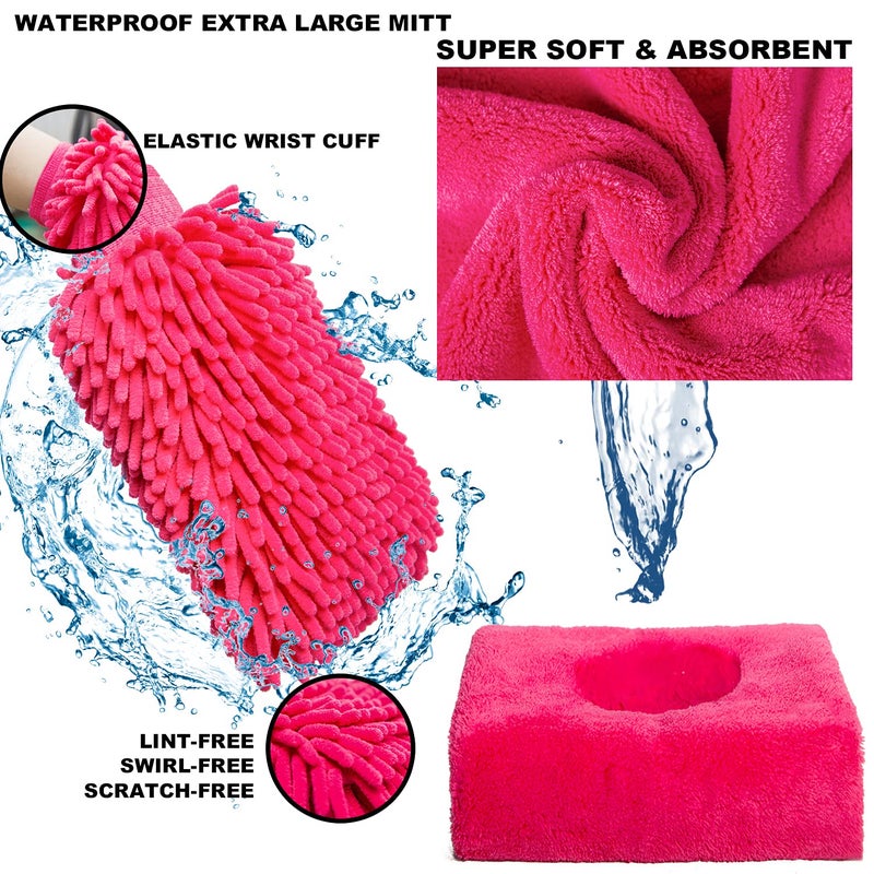 AUTODECO 22Pcs Car Wash Cleaning Tools Kit Car Detailing Set with Canvas Bag Pink Collapsible Bucket Wash Mitt Sponge Towels Tire Brush Window Scraper Duster Complete Interior Car Care Kit - Image 3